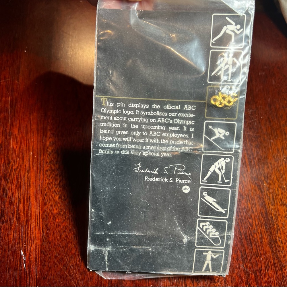 Sealed Vintage ABC Olympic Employee Pin & Letter From President Frederick Pierce